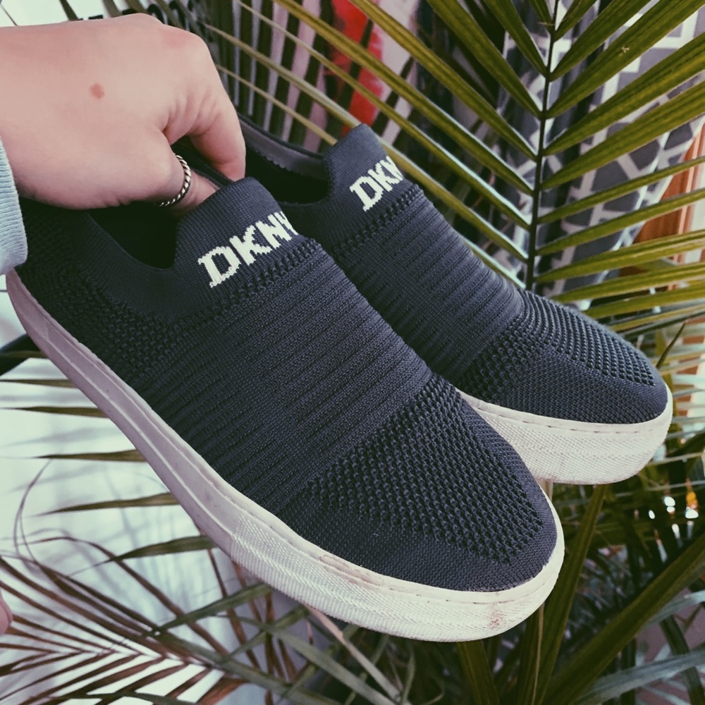 DKNY platform knit slip ons